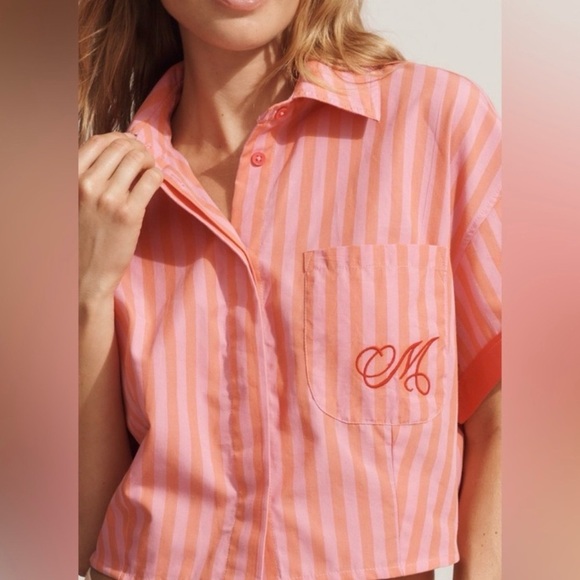 Maeve Tops - NWT Anthropologie Maeve Monogrammed M Button Down Crop Top Pink Size large